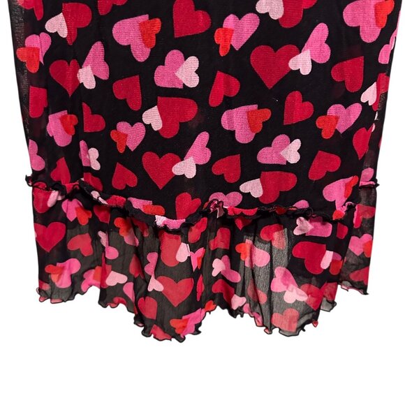 Cacique Intimates Womens Plus Size 14/16 Black Mesh Chemise Slip Pink Red Hearts - Picture 8 of 15